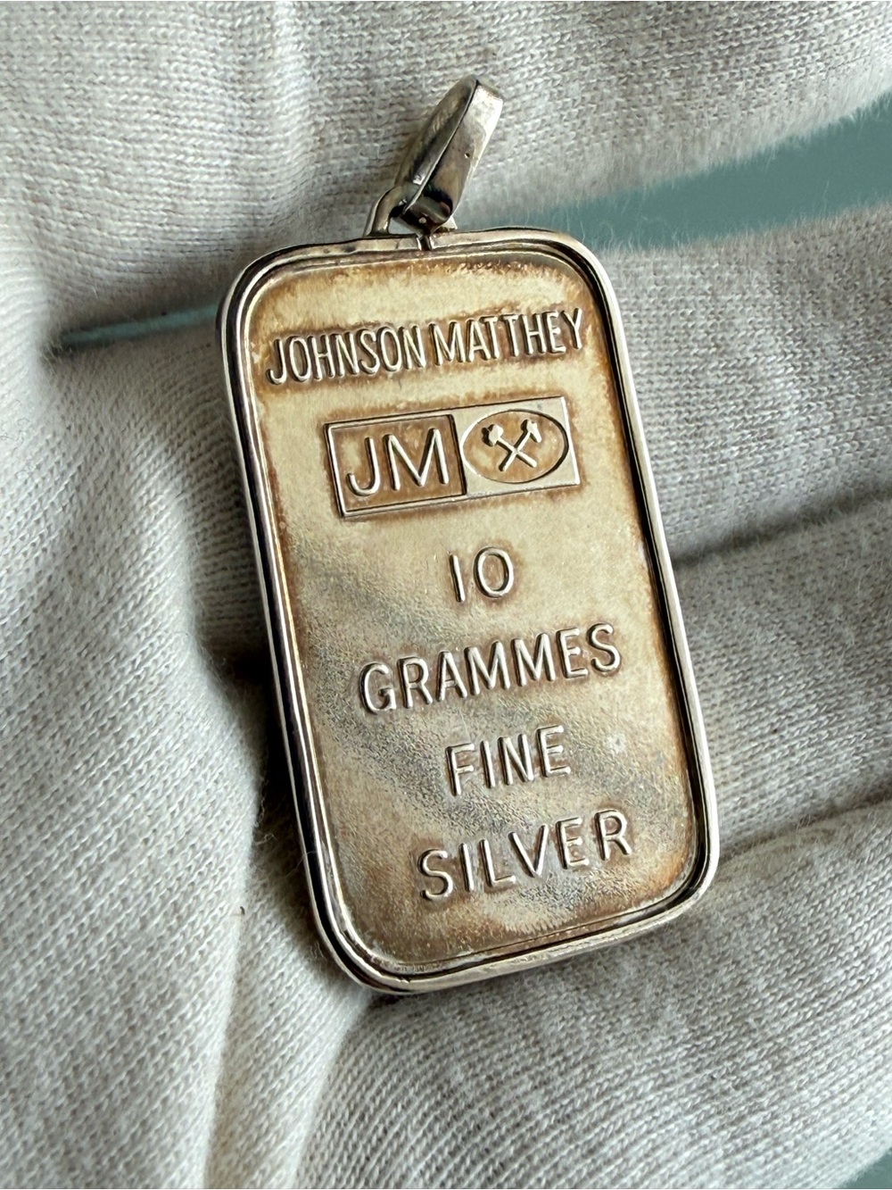 Johnson Matthey 10 Gram Silver Bar Pendant B.J.G.F. 1993 Rare JM  25 Known